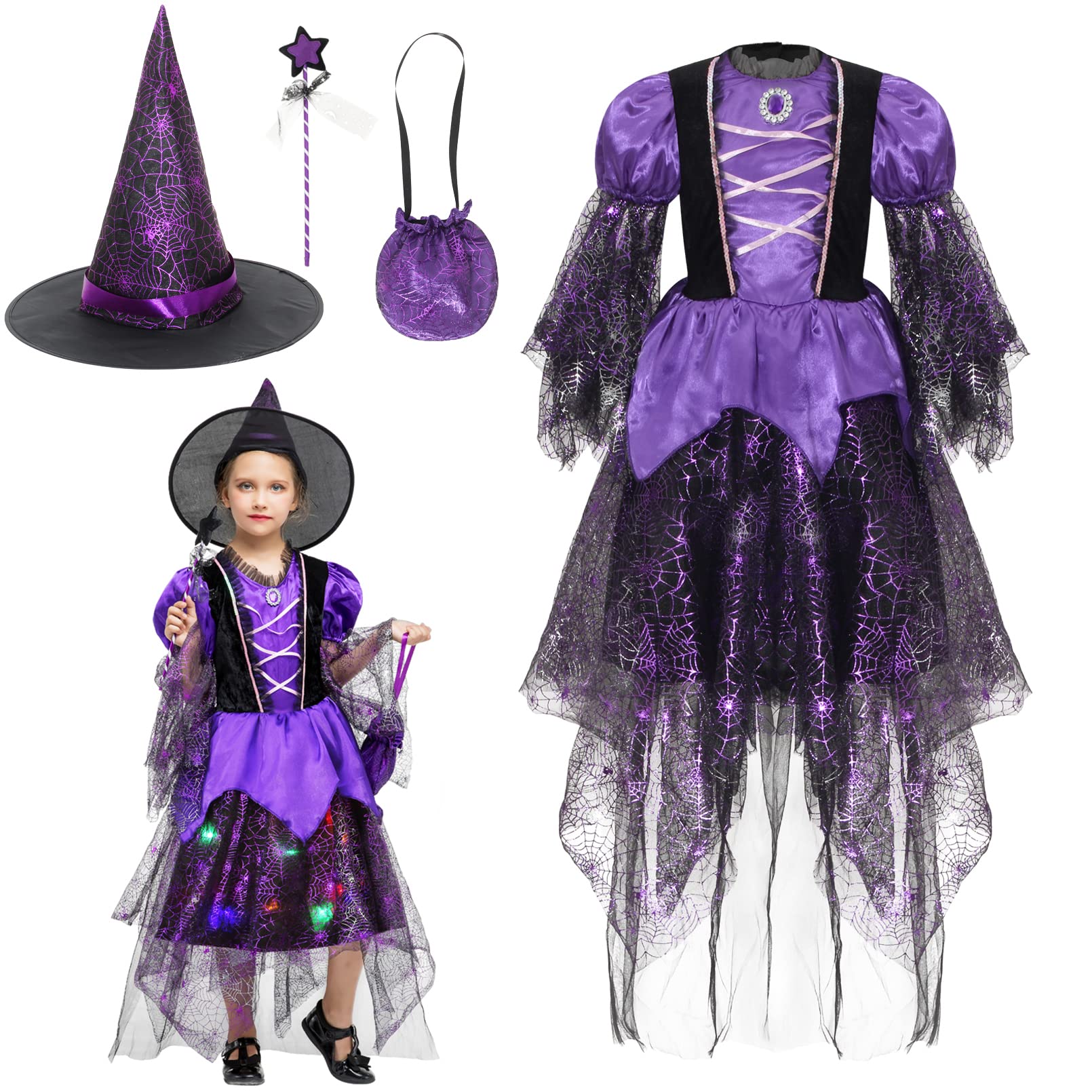 Costume De Sorcière Fille Costume De Sorcière Lumineux Pour Fille – Robe LED, Chapeau, Balai, Taille 3-10 Ans | Pour Halloween, Cosplay Avec Chapeau Costume De Sorcière Fille Costume De Sorcière Lumineux Pour Fille – Robe LED, Chapeau, Balai, Taille 3-10 Ans | Pour Halloween, Cosplay Avec Chapeau